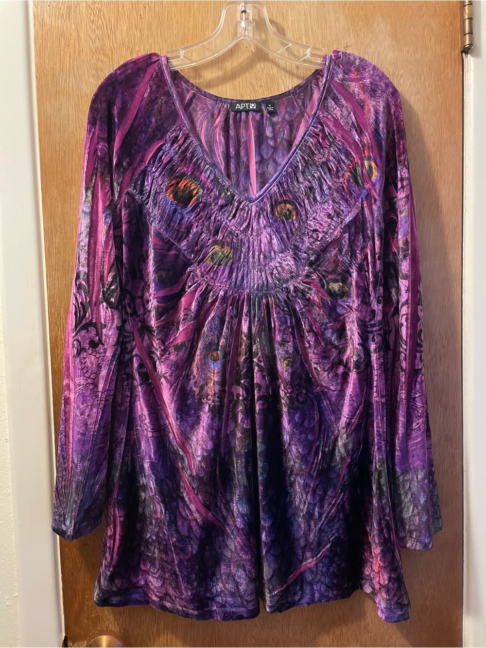 Apt. 9 Purple Velvet V-Neck Peasant Tunic with Multicolor Accents